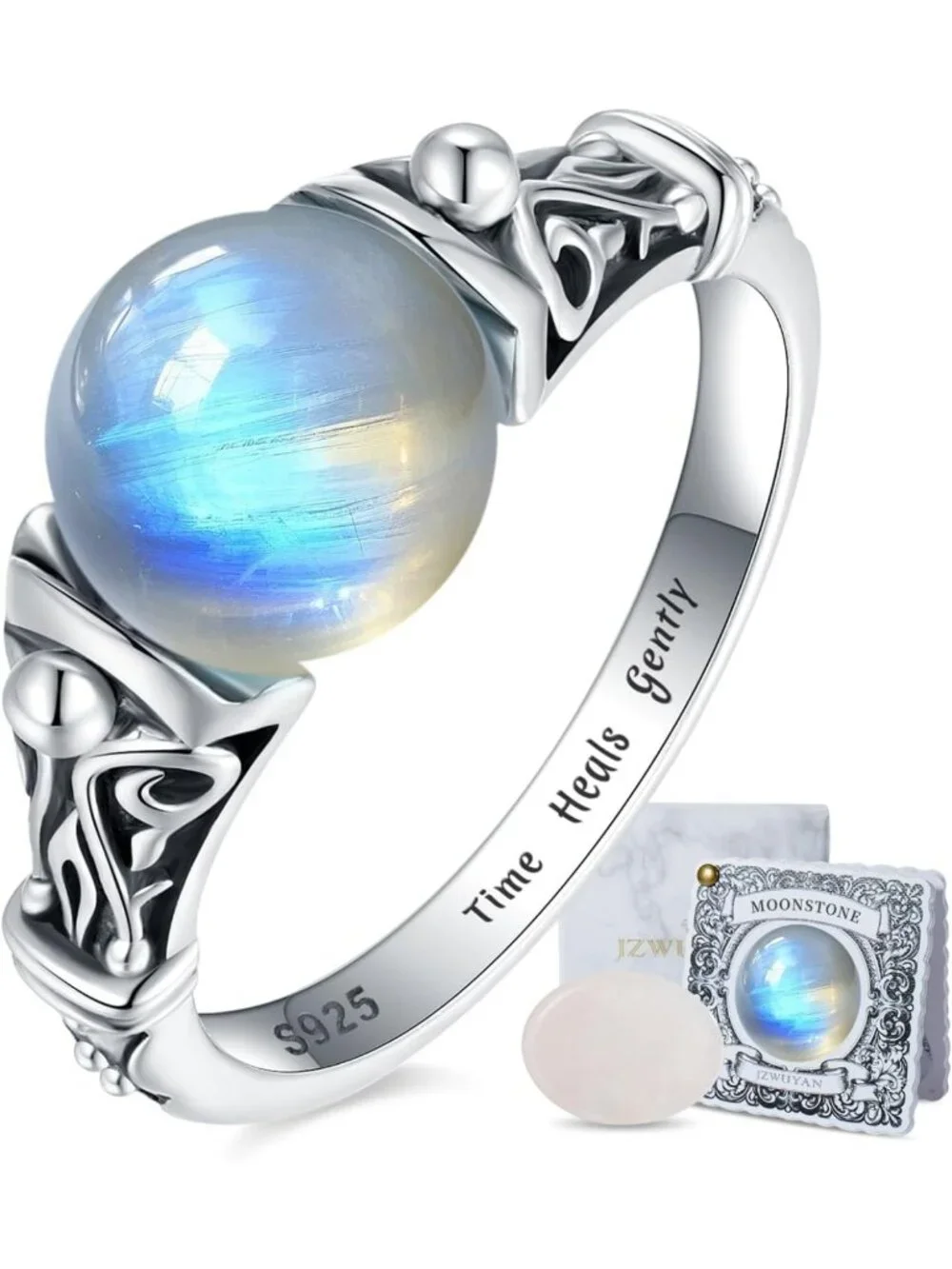 Natural Gemstone Decompression Swivel Ring - 925 Sterling Silver Anxiety Relief